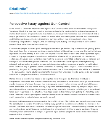 Persuasive Essay against Gun Control