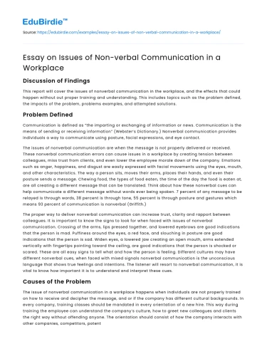 Essay on Issues of Non-verbal Communication in a Workplace