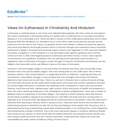 Views On Euthanasia In Christianity And Hinduism