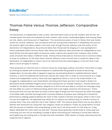 Thomas Paine Versus Thomas Jefferson: Comparative Essay