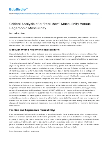 Analyzing “Real Man”: Masculinity vs Hegemonic Masculinity