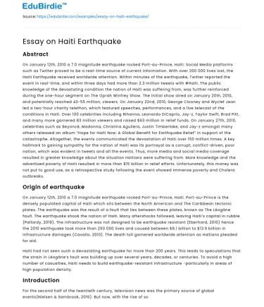 Essay on Haiti Earthquake