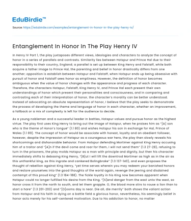 Entanglement In Honor In The Play Henry IV
