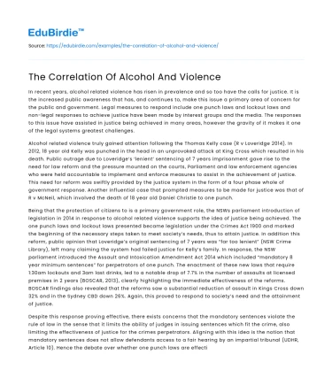 The Correlation Of Alcohol And Violence