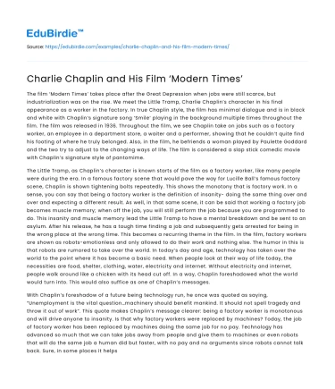 Charlie Chaplin and His Film ‘Modern Times’