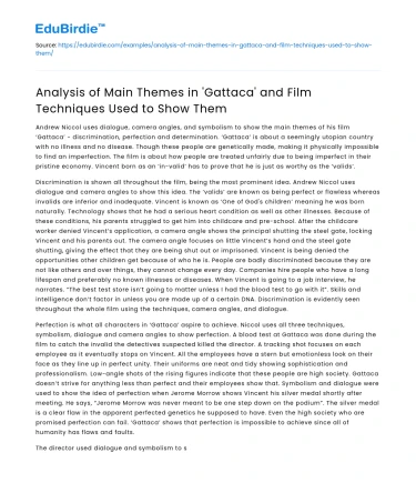 Analysis of Main Themes in ‘Gattaca’ and Film Techniques Used to Show Them