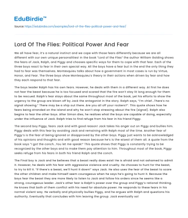 Lord Of The Flies: Political Power And Fear
