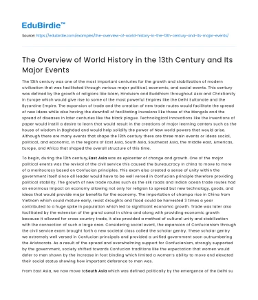 The Overview of World History in the 13th Century and Its Major Events