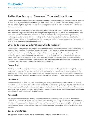 Reflective Essay on Time and Tide Wait for None