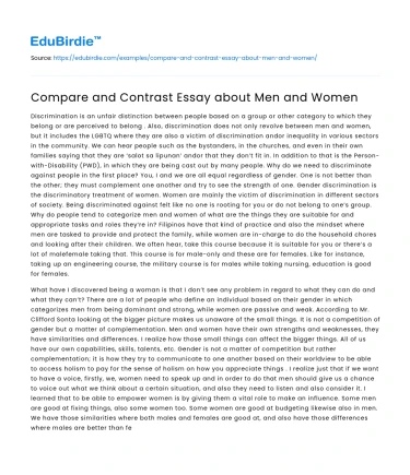 Compare and Contrast Essay about Men and Women