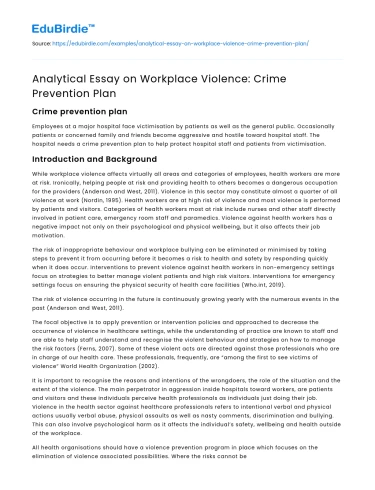 Analytical Essay on Workplace Violence: Crime Prevention Plan
