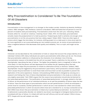 Why Procrastination Is Considered To Be The Foundation Of All Disasters