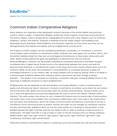 Common Indian Comparative Religions