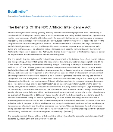 The Benefits Of The NSC Artificial Intelligence Act