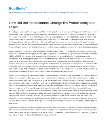 How Did the Renaissance Change the World: Analytical Essay