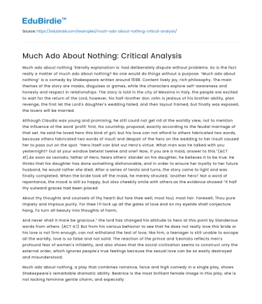 Much Ado About Nothing: Critical Analysis