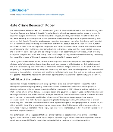 Hate Crime Research Paper