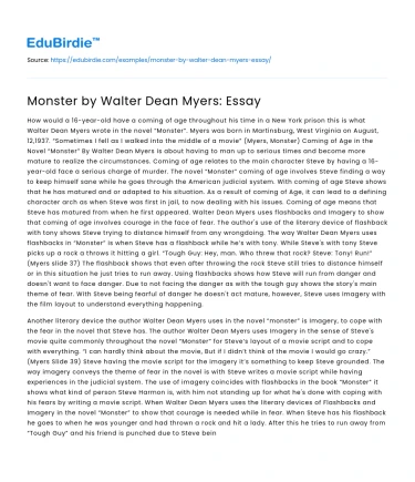 Monster by Walter Dean Myers: Essay