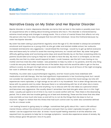 Narrative Essay on My Sister and Her Bipolar Disorder