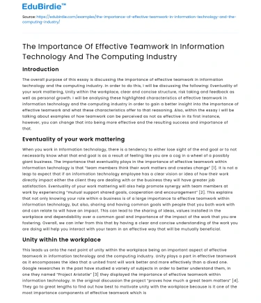 Effective Teamwork in IT & Computing Industry