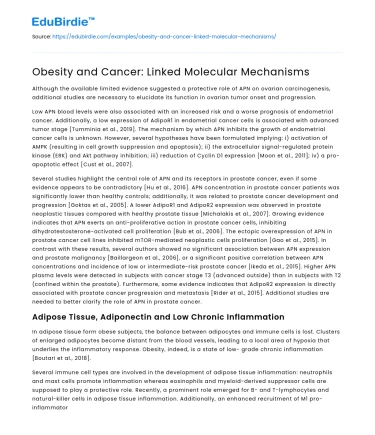 Obesity and Cancer: Linked Molecular Mechanisms
