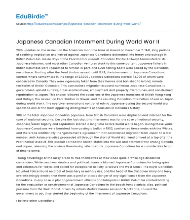 Japanese Canadian Internment During World War II