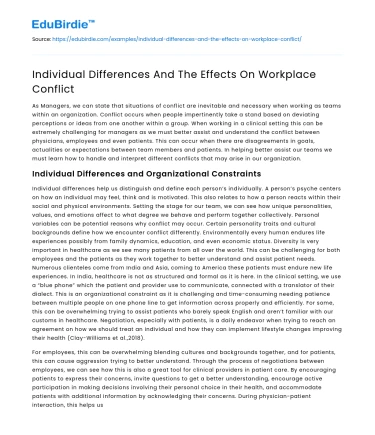 Individual Differences And The Effects On Workplace Conflict
