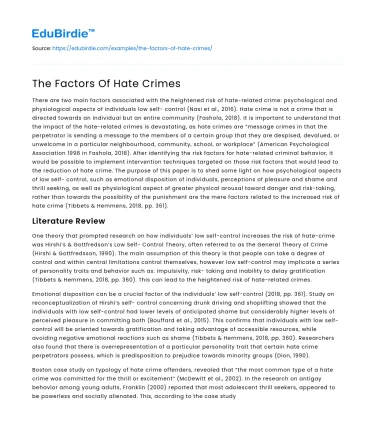 The Factors Of Hate Crimes