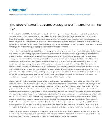 The Idea of Loneliness and Acceptance in Catcher In The Rye