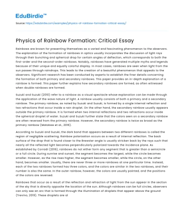 Physics of Rainbow Formation: Critical Essay