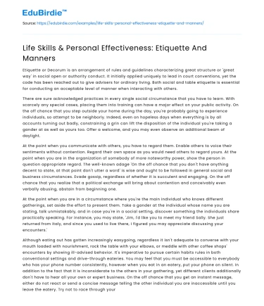 Life Skills & Personal Effectiveness: Etiquette And Manners