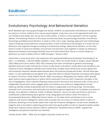 Evolutionary Psychology And Behavioral Genetics
