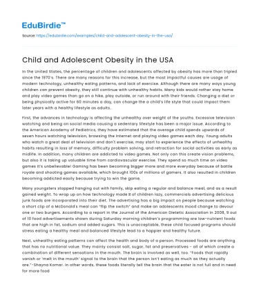 Child and Adolescent Obesity in the USA