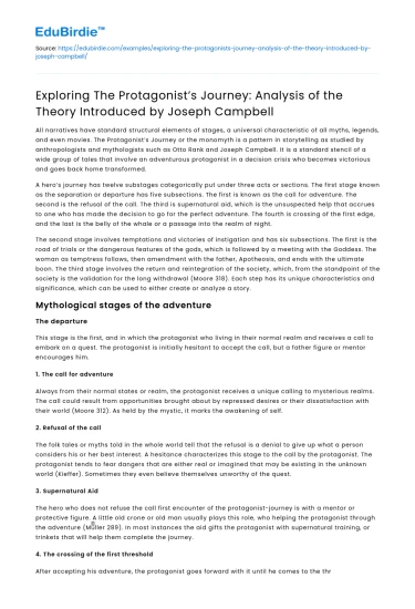 Protagonist’s Journey: Analysis of Campbell’s Theory