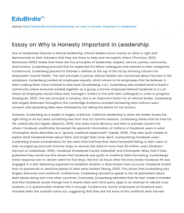 Essay on Why Is Honesty Important in Leadership