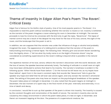 Theme of Insanity in Edgar Allan Poe’s Poem ‘The Raven’