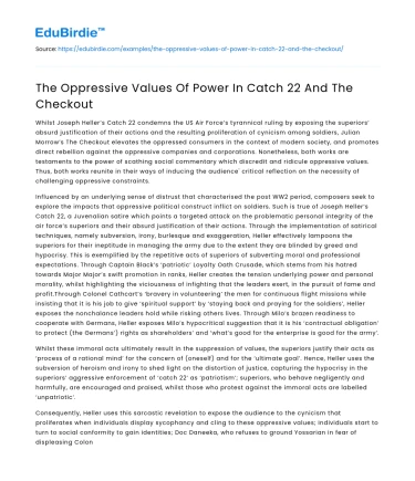 The Oppressive Values Of Power In Catch 22 And The Checkout
