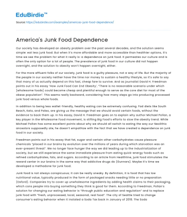 America’s Junk Food Dependence
