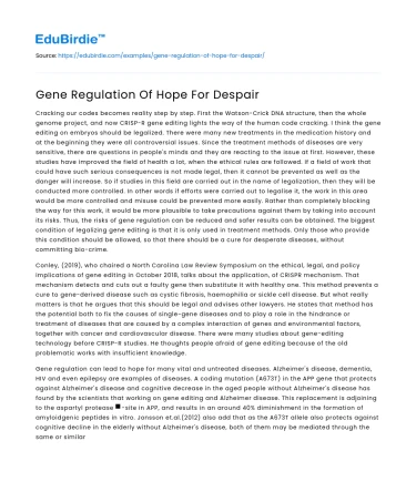 Gene Regulation Of Hope For Despair