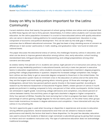 Essay on Why Is Education Important for the Latino Community