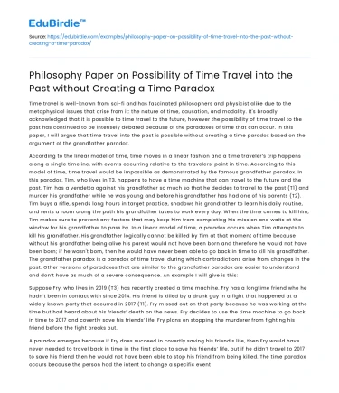 Philosophy Paper: Time Travel into Past without Paradox