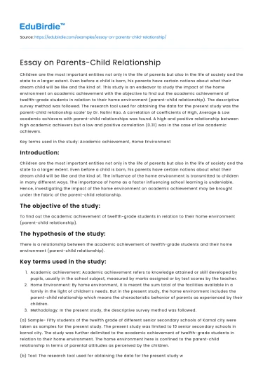 Essay on Parents-Child Relationship