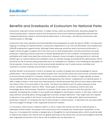 Benefits and Drawbacks of Ecotourism for National Parks