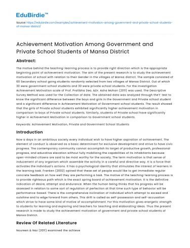 Achievement Motivation in Mansa District Students