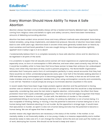 Every Woman Should Have Ability To Have A Safe Abortion