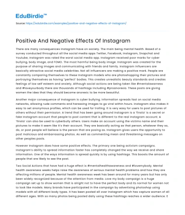 Positive And Negative Effects Of Instagram