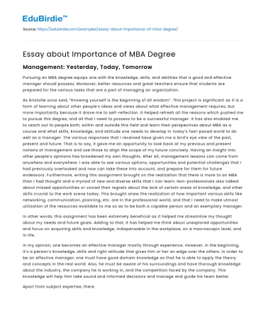 Essay about Importance of MBA Degree