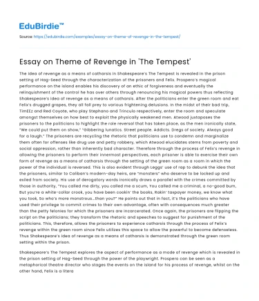 Essay on Theme of Revenge in ‘The Tempest’