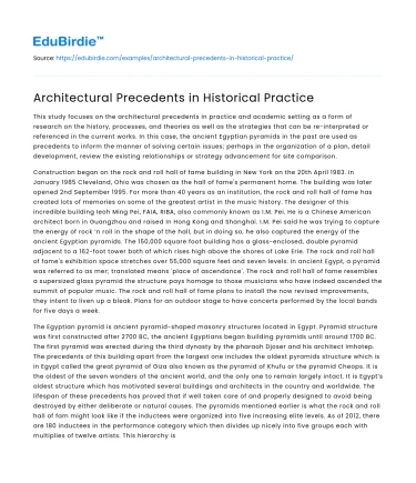 Tracing Architectural Lineages: Historical Practices and Precedents