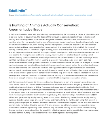 Is Hunting of Animals Actually Conservation: Argumentative Essay